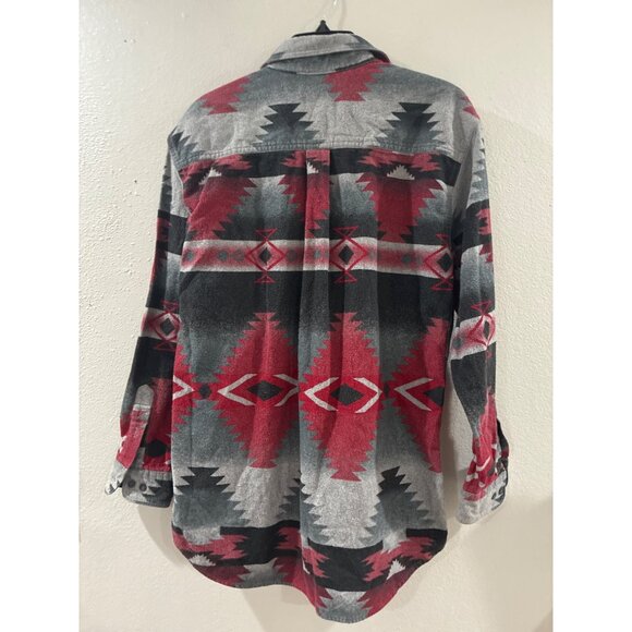 Woolrich men's flannel shirt Aztec Southwest Navajo design size M Gray Red - Picture 2 of 6